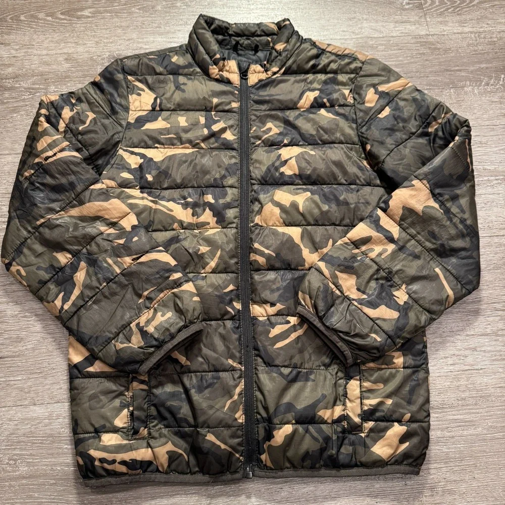 Old Navy Puffer Jacket Boys XL 14-16 Camo Green Brown Polyester Full Zip Winter‎